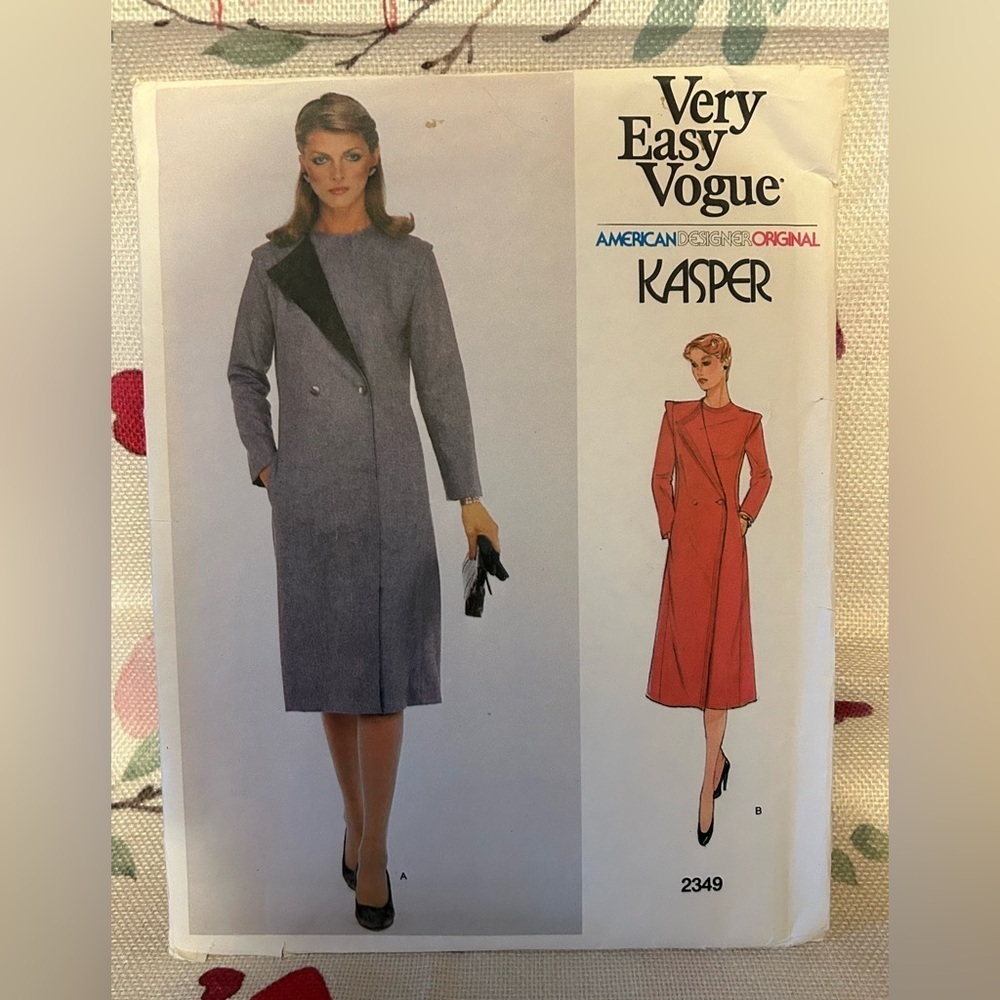 Very Easy Vogue Coat Dress Pattern American Designer Original Kasper 2349 Sz14